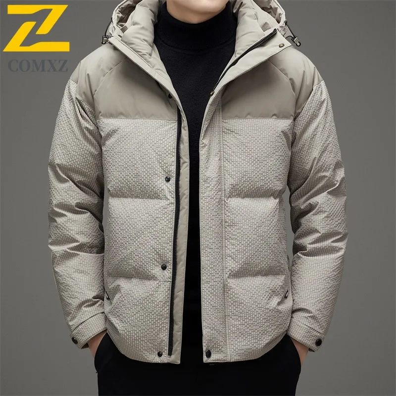 COMXZ Mens Down Jacket Premium Hooded Outdoor Working Thickened Warm Puffer Jacket Fashion Travel Lightweight Autumn Winter Coat