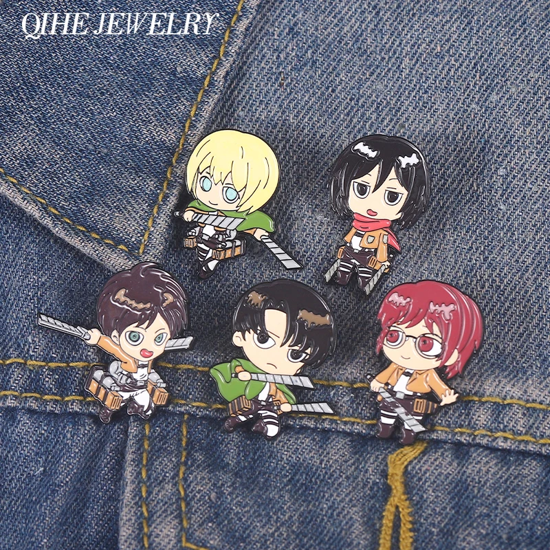 Attack on Titan Enamel Pins Cartoon Badge Metal Anime Custom Bag Lapel Pin Backpack Jewelry Kids Fans Gift Friends Wholesale