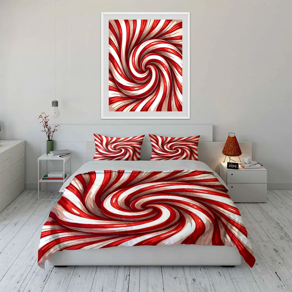 3D Red and white swirling candy pattern Print Soft Comfortable Duvet Cover Bedding Set Included 1*Duvet Cover  2*Pillowcases