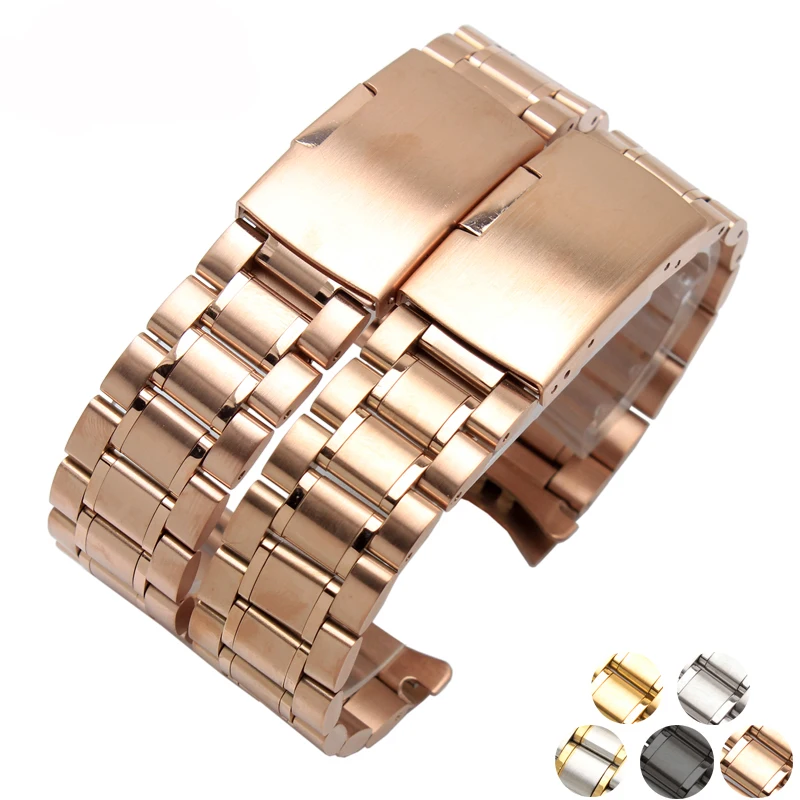 High Quality Stainless Steel Watchband Flat/Curved End Strap Bracelet For Casio Tissot Seiko Metal Watch Chain 18mm 20mm 22mm