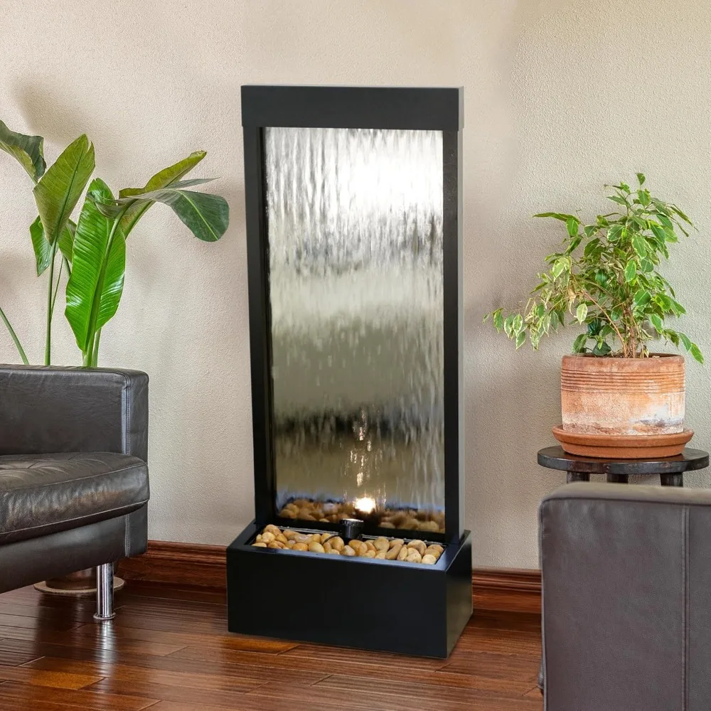 

Зеркальный фонтан-водопад с камнями и LED-подсветкой для декора дома, офиса, патио (для использования в помещении и на улице)