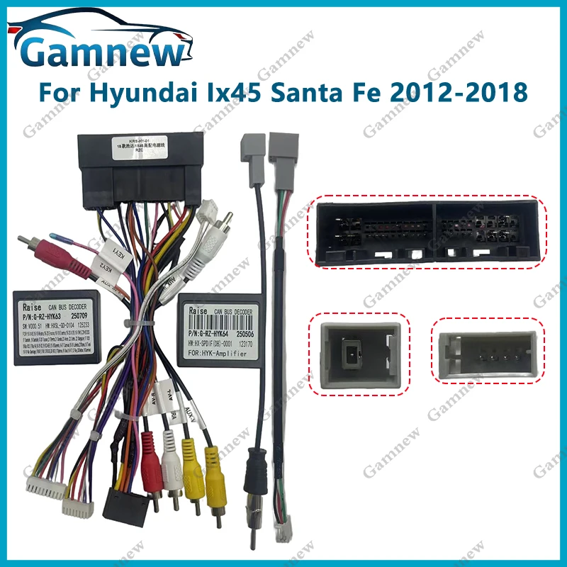 Gamnew 16Pin Car Wiring Harness Adapter Canbus Box Decoder Android Power Cable For Hyundai Santafe IX45 2012-2018