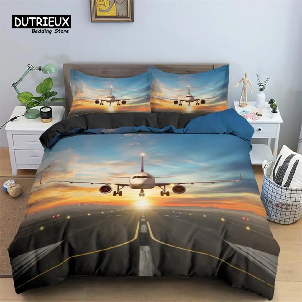 Ensemble de literie imprimé avion 3D pour enfants et adultes, housse de couette avec taie d'oreiller, couette de luxe, 2 pièces, 3 pièces