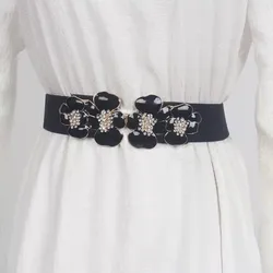 Women's Fashion Flower Buckle Elastic Corset Female Cummerbund Coat Waistband Dress Decration Wide Belt J407