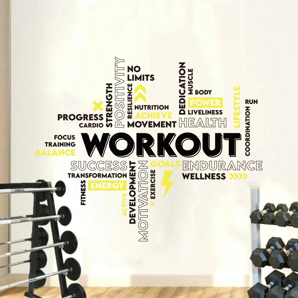 Workout Gym Motivational Wall Sticker Inspirational Words Gym Fitness Collage Success Health Wall Decal Vinyl Decor