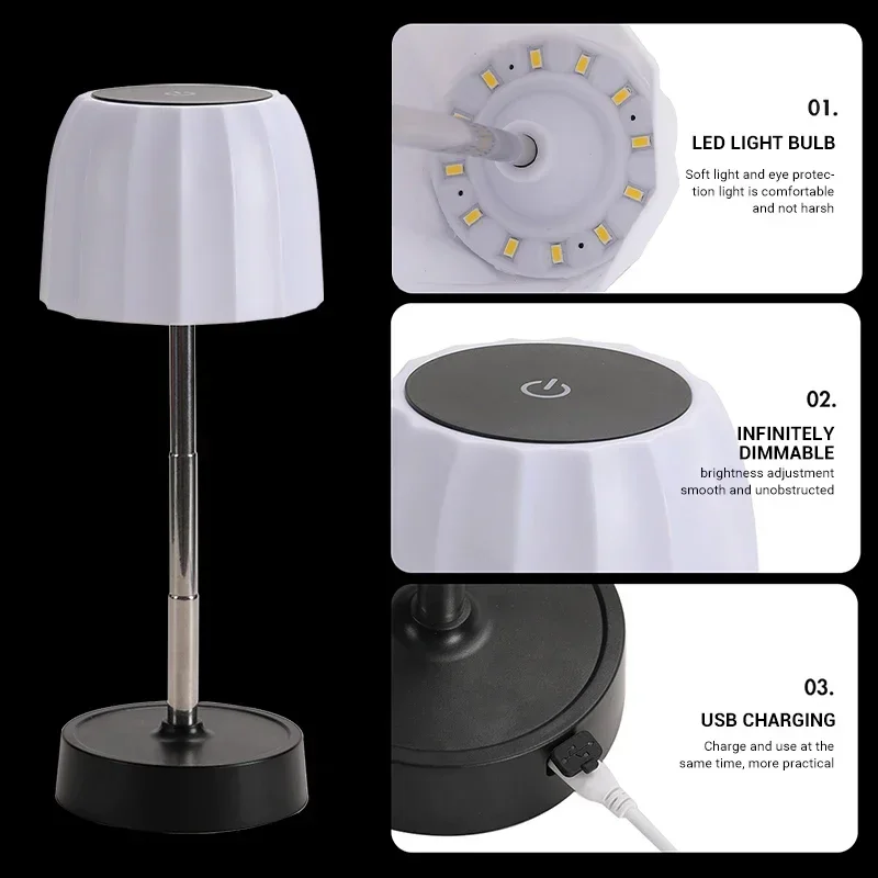 LED Night Lamp Stepless Dimming Touch Night Lights USB Rechargeable Eye Protection Shrink Table Lamp for Bedroom Bedside Desk