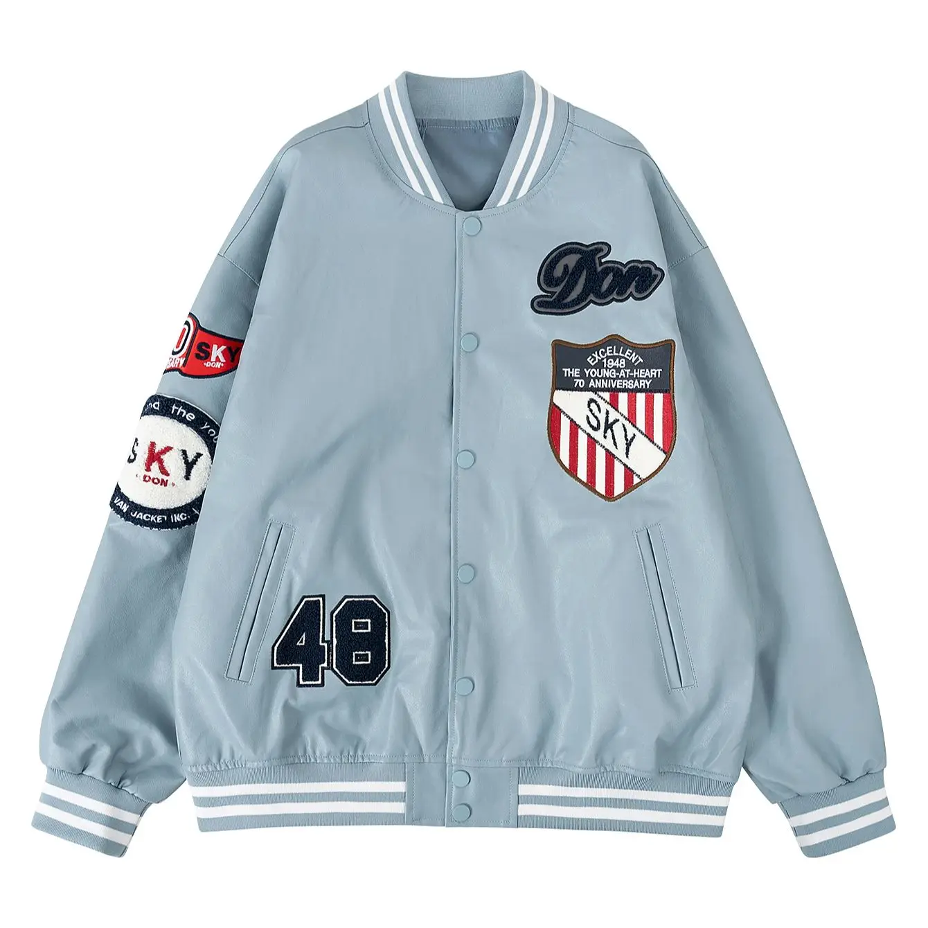 

Men's PU Faux Leather Motorcycle Jacket Loose Outerwear Vintage Baseball Coats, Denim Jacket Unisex Streetwear