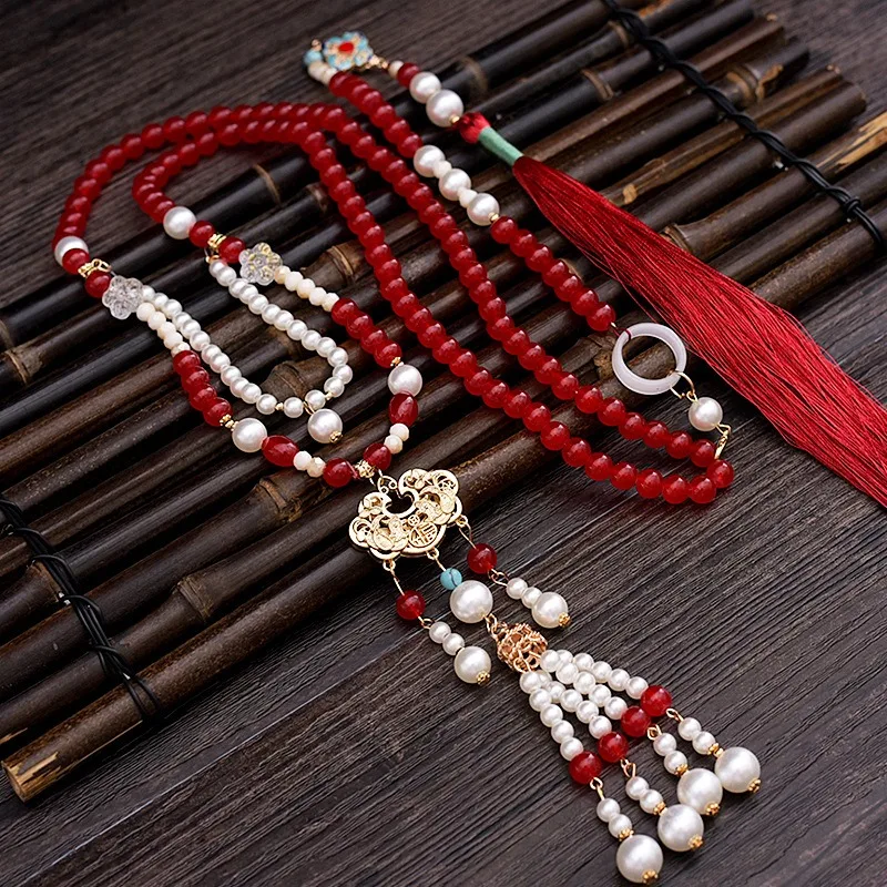 Chinese Hanfu Necklace Accessories Set Ancient Hanfu Gem Necklace For Women Girls Halloween Party Props Cosplay Han Fu Necklace