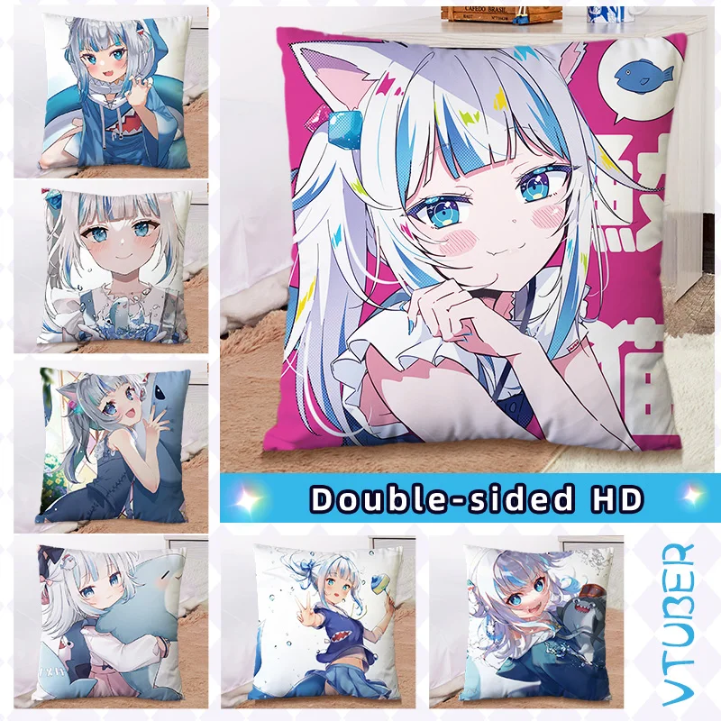 Oreiller carré Cosplay Vtuber, dessin animé, jouet en peluche Gawr Gura, décoration de canapé de salon, de maison, 45x45 CM