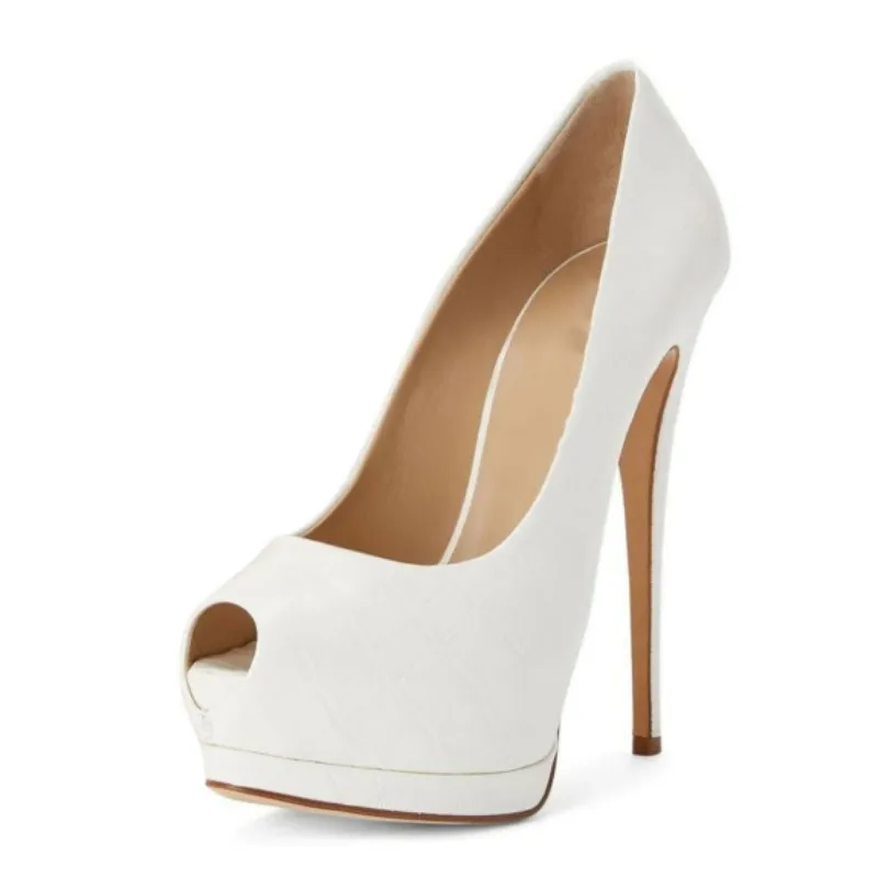 

SHOFOO Fashionable women's high heels. White leather single shoes. About 15 cm heel height. Peep toe shoes Fashion show banquet