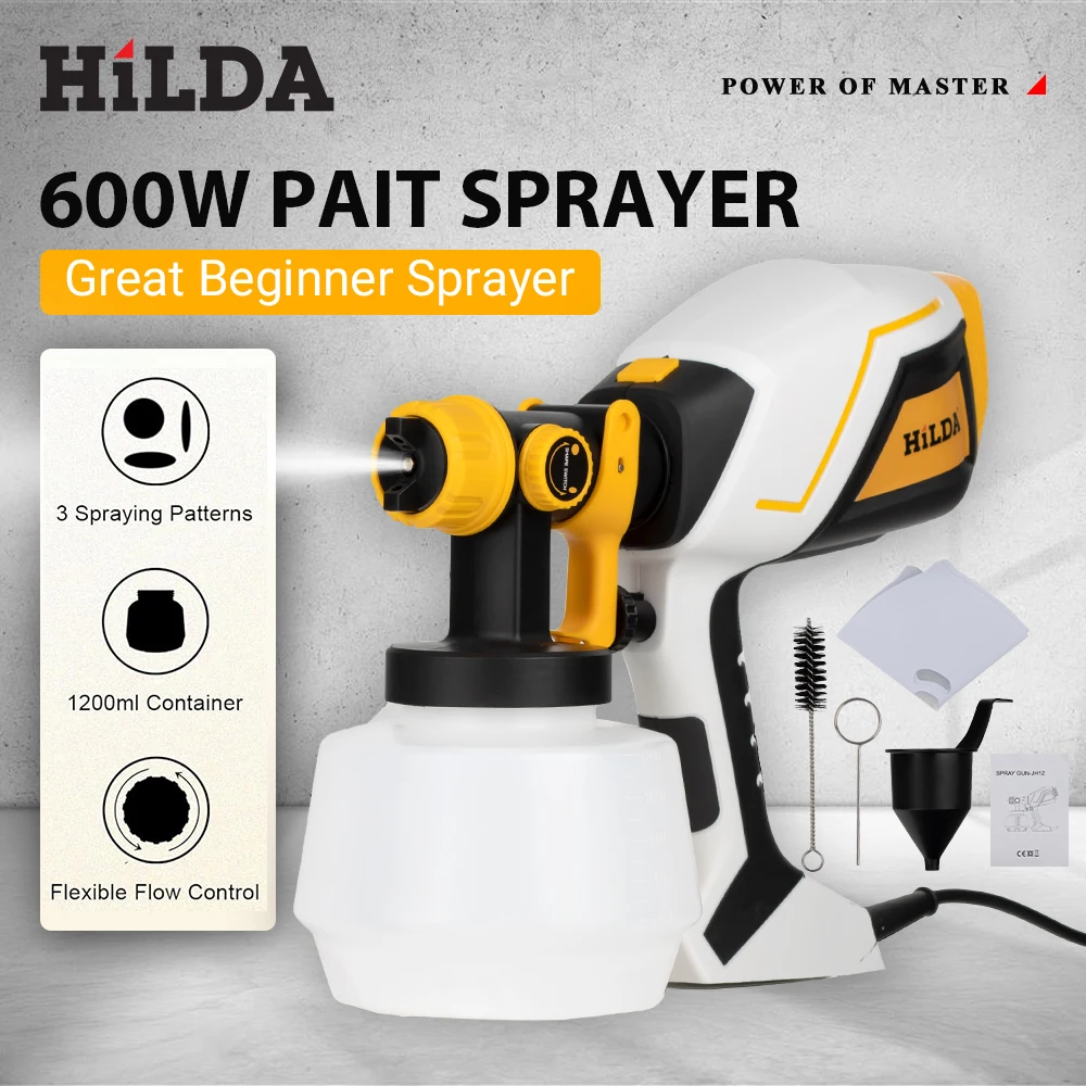 HILDA 600W Electric Spray Gun 1200ml Household Paint Sprayer High Power 230V-60Hz Adjustable Spraying Tool