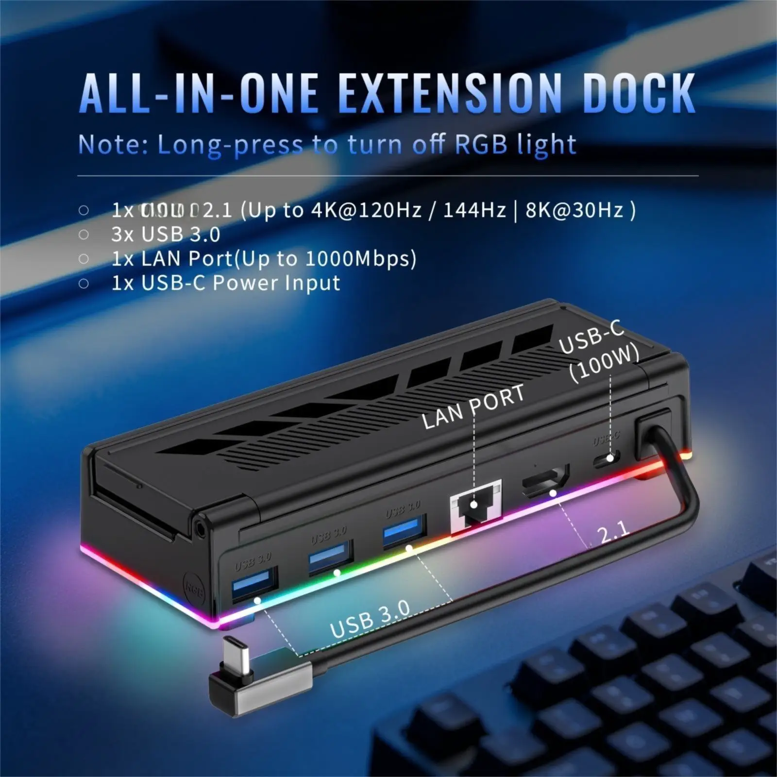 For RGB Charging Docking-Station For Steam Deck For ROG X 4K Fast Charging Projection Base Stand Hub Holder Docking For Gaming