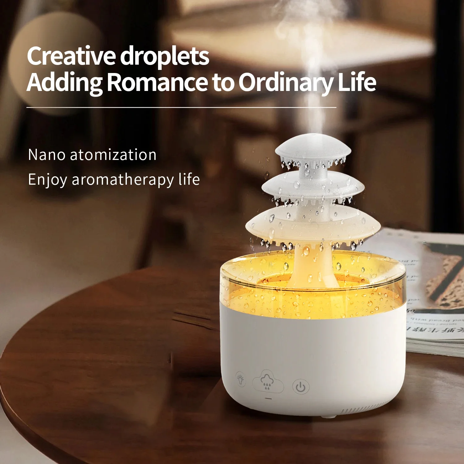 Cloud humidifier household desktop USB ultrasonic atomization essential oil raindrop aromatherapy machine night light 500ml