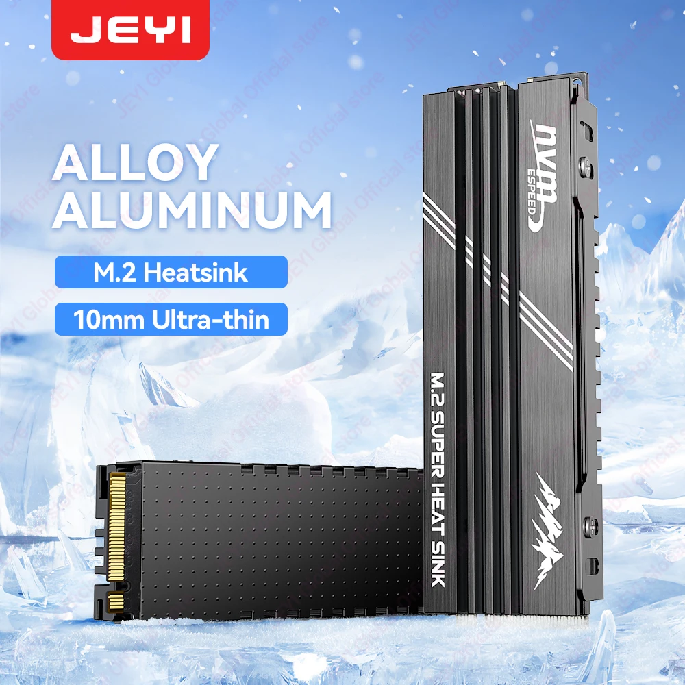 

JEYI M.2 2280 SSD, алюминиевый полностью черный радиатор из сплава Snow Mountain Design — ультратонкий дизайн 10 мм для игровых консолей PS5/ITX/ПК
