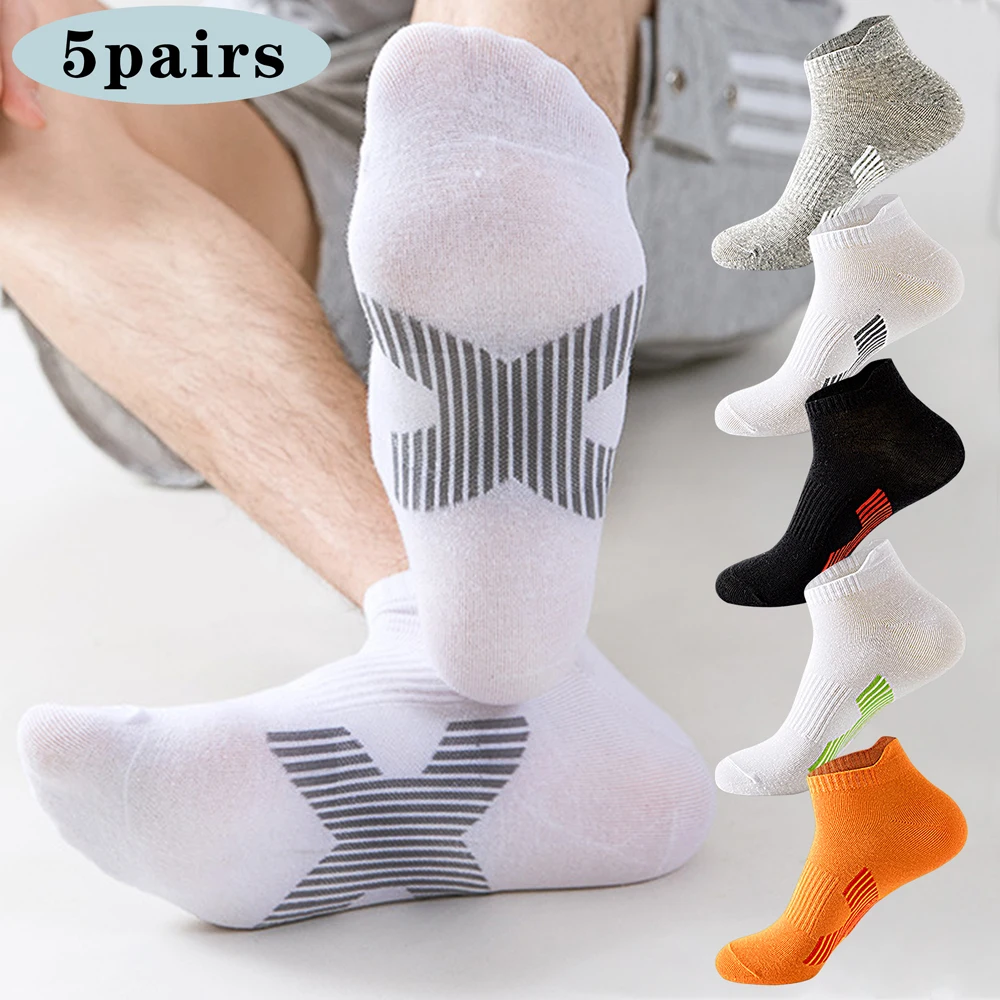 

5 pairs Men's Socks Thin Sport Running Breathable Soft Polyester Cotton Socks Casual Business Ankle Boat Socks Size EU38-45