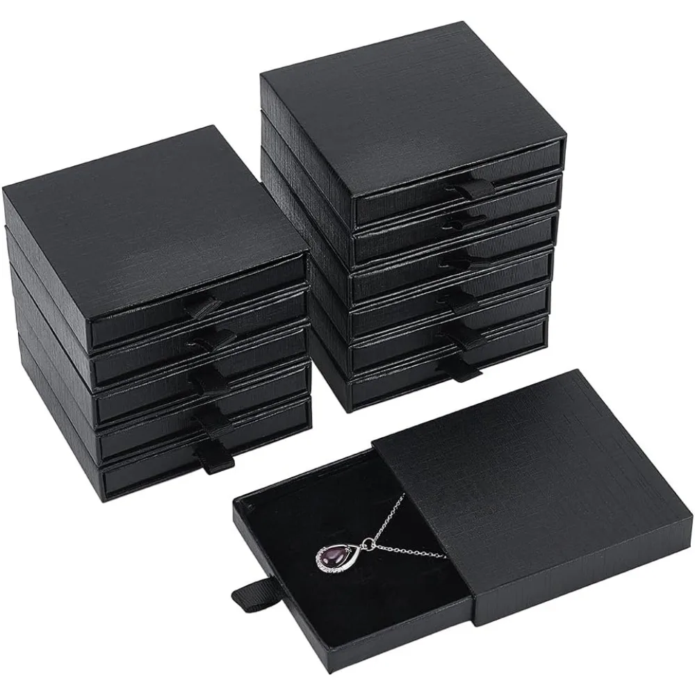 

10pcs Drawer Cardboard Jewelry Boxes Black Jewelry Gift Boxes Jewelry Box for Women for Ring Earrings Bracelets Necklaces