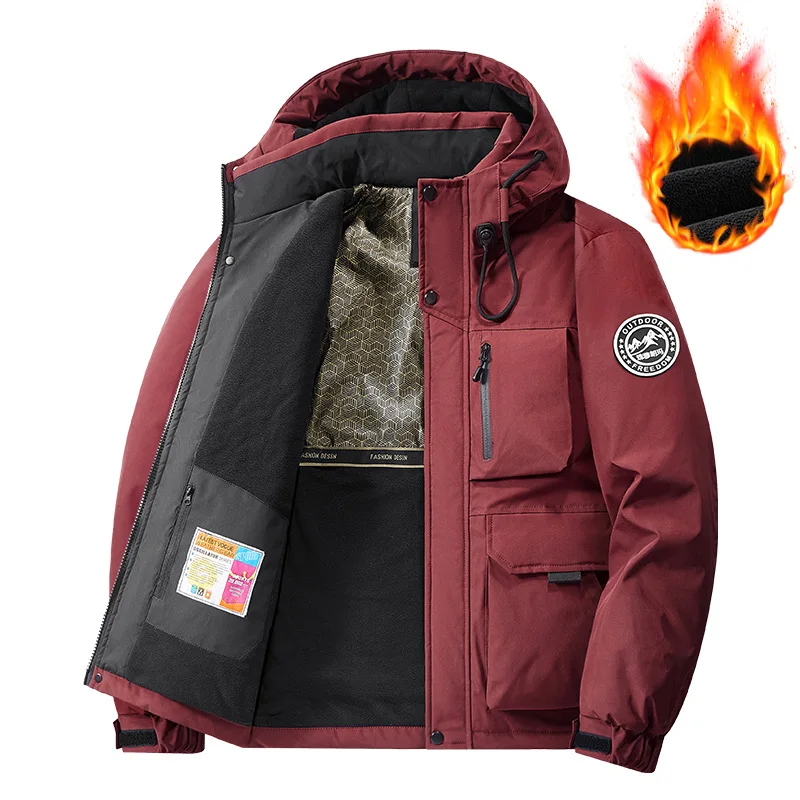 Men's-Hooded-Winter-Jacket-Warm-Fleece-Lined-Coat-Windproof-Multi-Pocket-Outdoor-Thermal-Parka-Adjustable-Hood-Casual-Outerwear