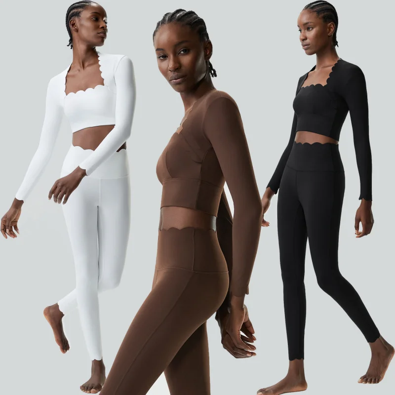 Small Wave Yoga Outfit Set for Women Plus Size Stretchy Sports Fitness Two-Piece Set Running Clothes