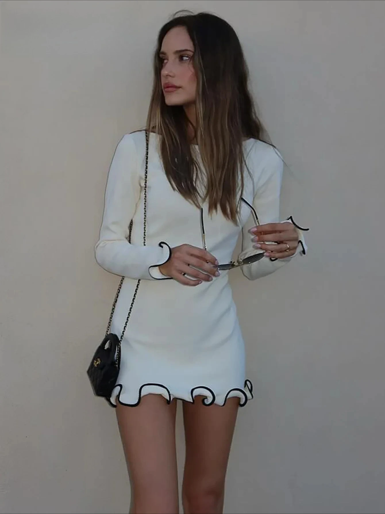 

Dulzura O-Neck Long Sleeves Ruffles Patchwork Bodycon Mini Dress Sexy Elegant Outfit Party Club Streetwear Autumn Winter Clothes