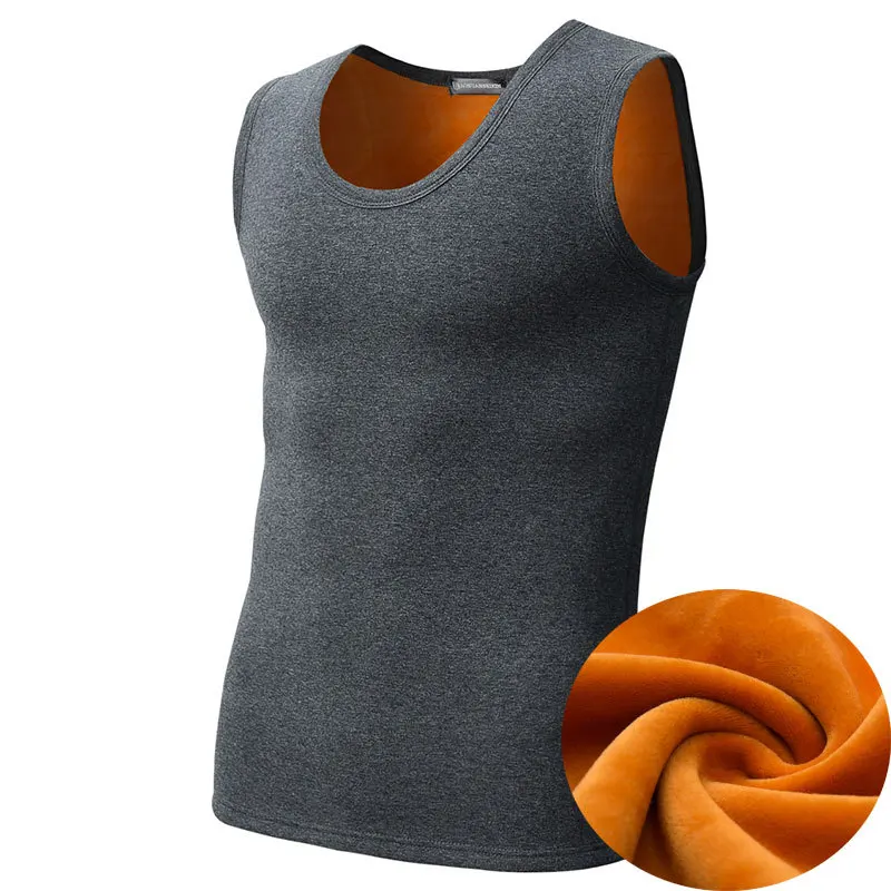 Men's Thermal Vest Winter Fleece-Lined Thickened Velvet Sports Undershirt Large Size Breathable Singletss Underwear Male