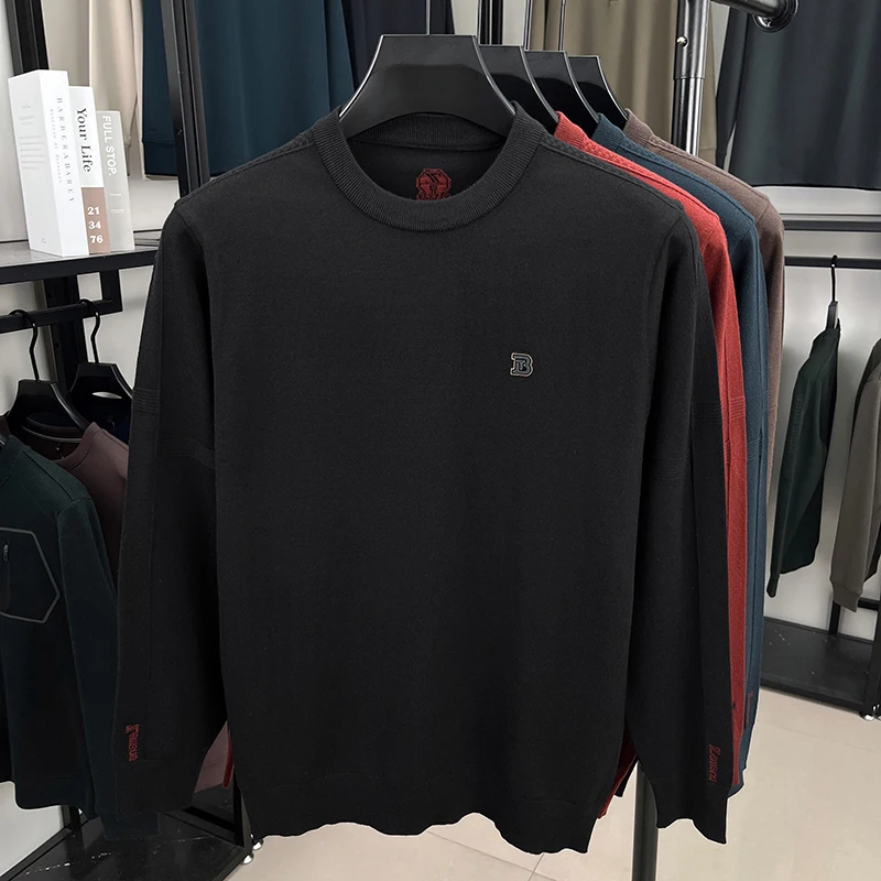 เสื้อสเวตเตอร์ไหมพรมคอ tròn ผู้ชาย สำหรับฤดูใบไม้ร่วงและฤดูหนาว  สไตล์ลำลองสำหรับวัยรุ่นและธุรกิจ  สีพื้น  ผ้าแคชเมียร์