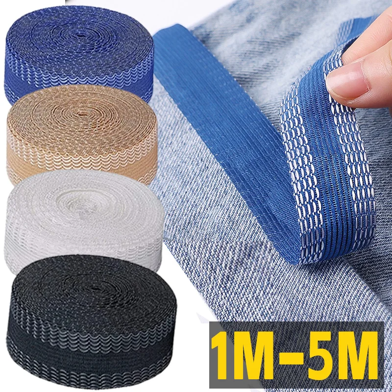 1-5M Nastro autoadesivo per pasta per pantaloni per pantaloni Patch Gambe Pantaloni Bordo accorciare Strumento per cucire Abbigliamento Orlo termoadesivo Nastro in tessuto fai da te