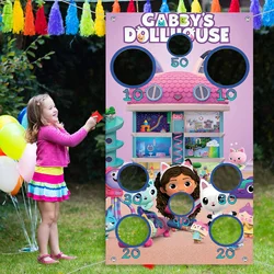 Gabby Dollhouse Toss Games Banner with Bean Bags Birthday Party Games Boys Girls Backdrop Photo Background for Outdoor Yard Game