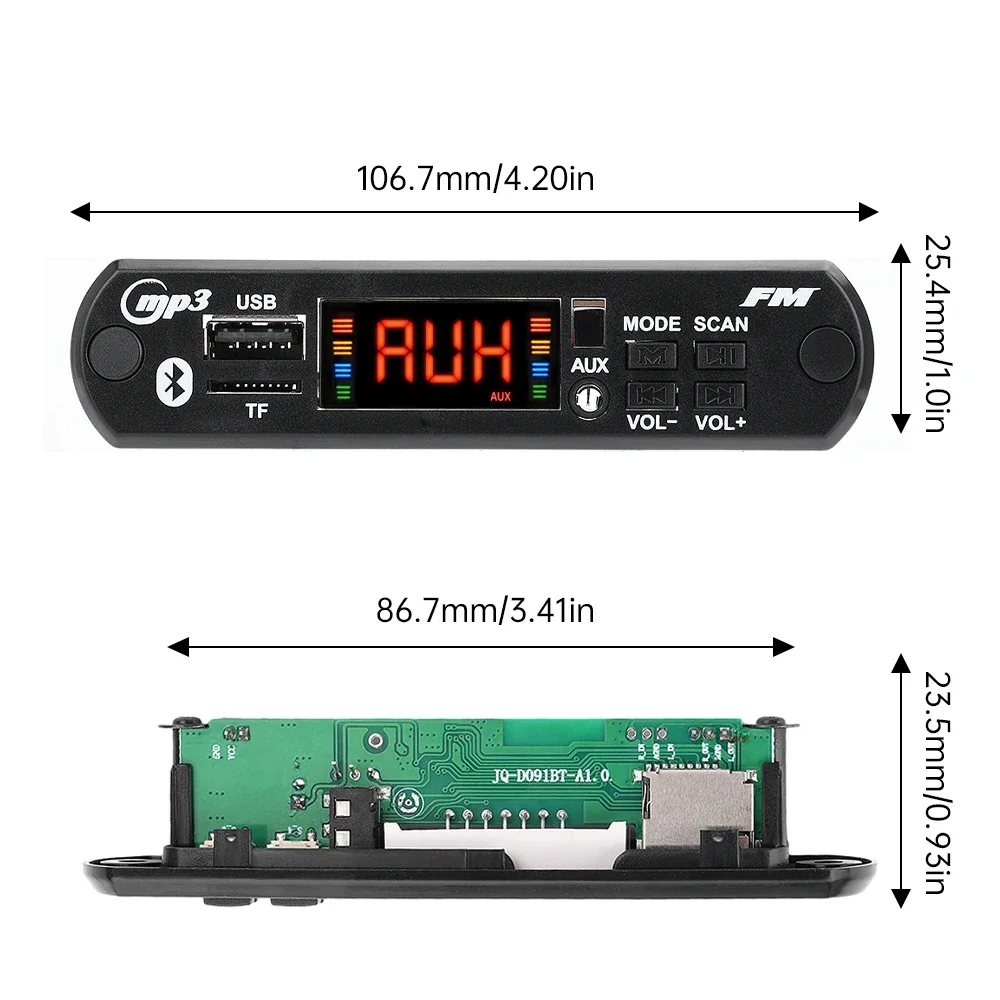 

5v/12v decoding board color screen Audio decoding board Bluetooth 5.0 mp3 decoding board card reader supports BT funct