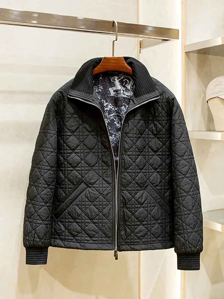 New men's quilted rattan lattice diamond business gentleman leisure home thin cotton-padded jacket