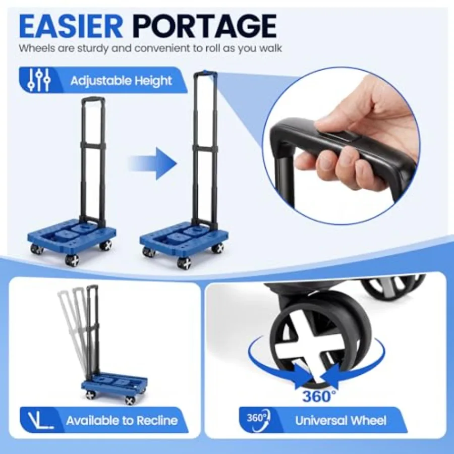 Orzbow Car Seat Dolly for Airport, Folding Car Seat Roller Cart, Blue Carseat Cart Carrier with Straps for Airplane, Compact Lu