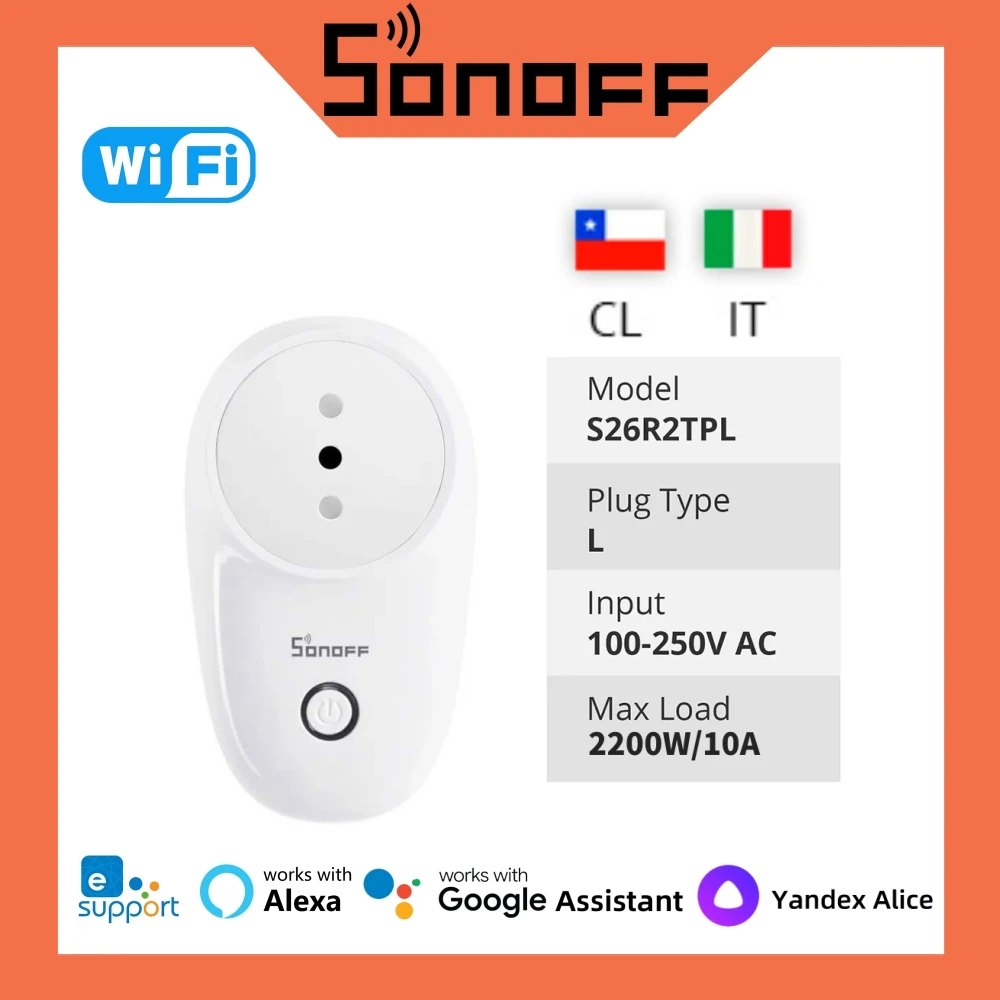 SONOFF S26R2 TPL-IT WiFi Smart Plug Power Switch Ewelink APP Remote Control Voice Control Work With Alexa Google Home Alice