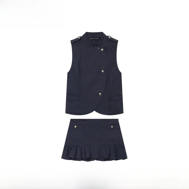 Spring Summer New Women's Fashion Vest Top  Skirt 5854709 5854514 ZR Style Short Sleeveless Button up Summer Outfit Set