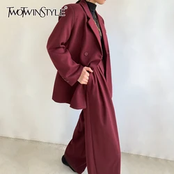 TWOTWINSTYLE Solid Two Piece Set For Women Notched Collar Long Sleeve Blazer High Waist Full Lengt Pant Minimalist Sets Female