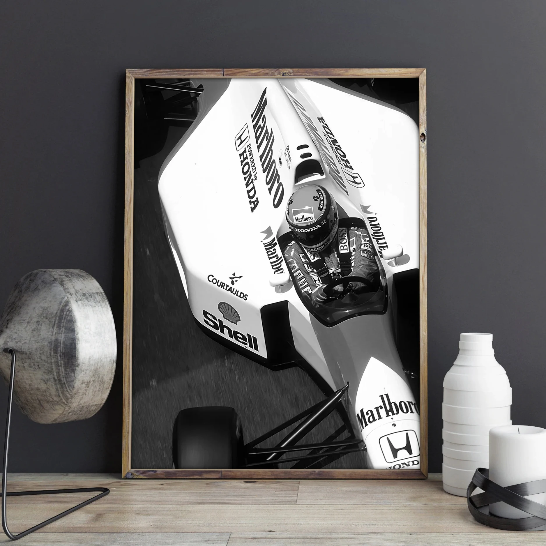 Racing Champion Ayrton Senna Vintage Classic Car Poster Canvas Print Black and White Poster For Living Bedroom Kids Nordic Decor