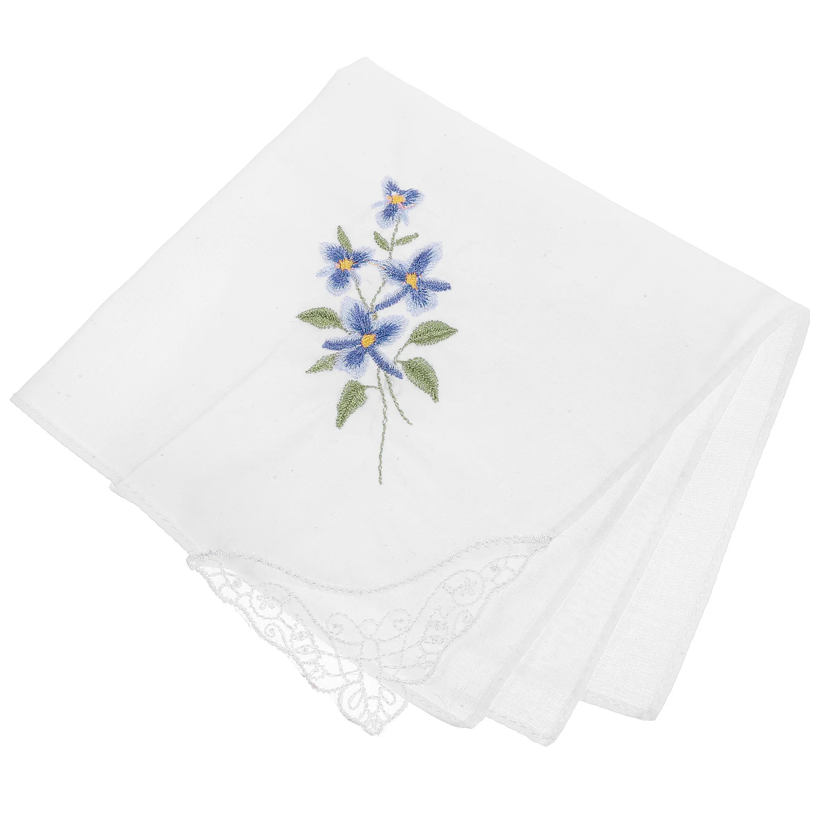 منديل قطني مطرز بالدانتيل بنمط الأزهار مربع جيب أنيق لحفلات الزفاف والشاي ومناديل السيدات العتيقة