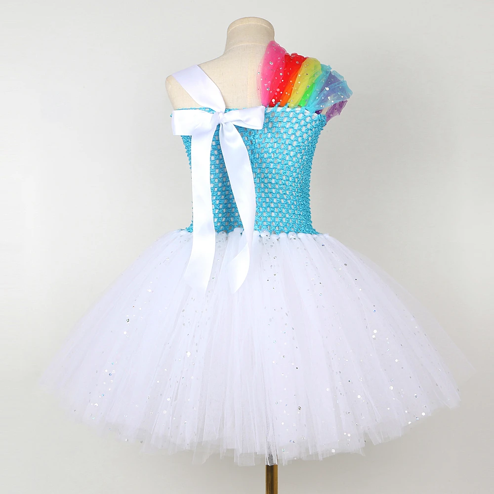 Sparkly Rainbow Pony Costumes for Girls Christmas Halloween Tutu Dress Kids Unicorn Horse Outfit Children Birthday Party Clothes image 4