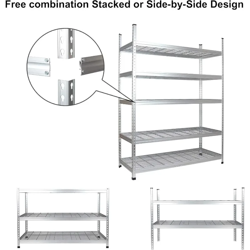 Heavy Duty Adjustable Storage Shelving Unit, 5 Shelf, High-Grade Aluminum, Silver, 60 x 24 x 78 Inch