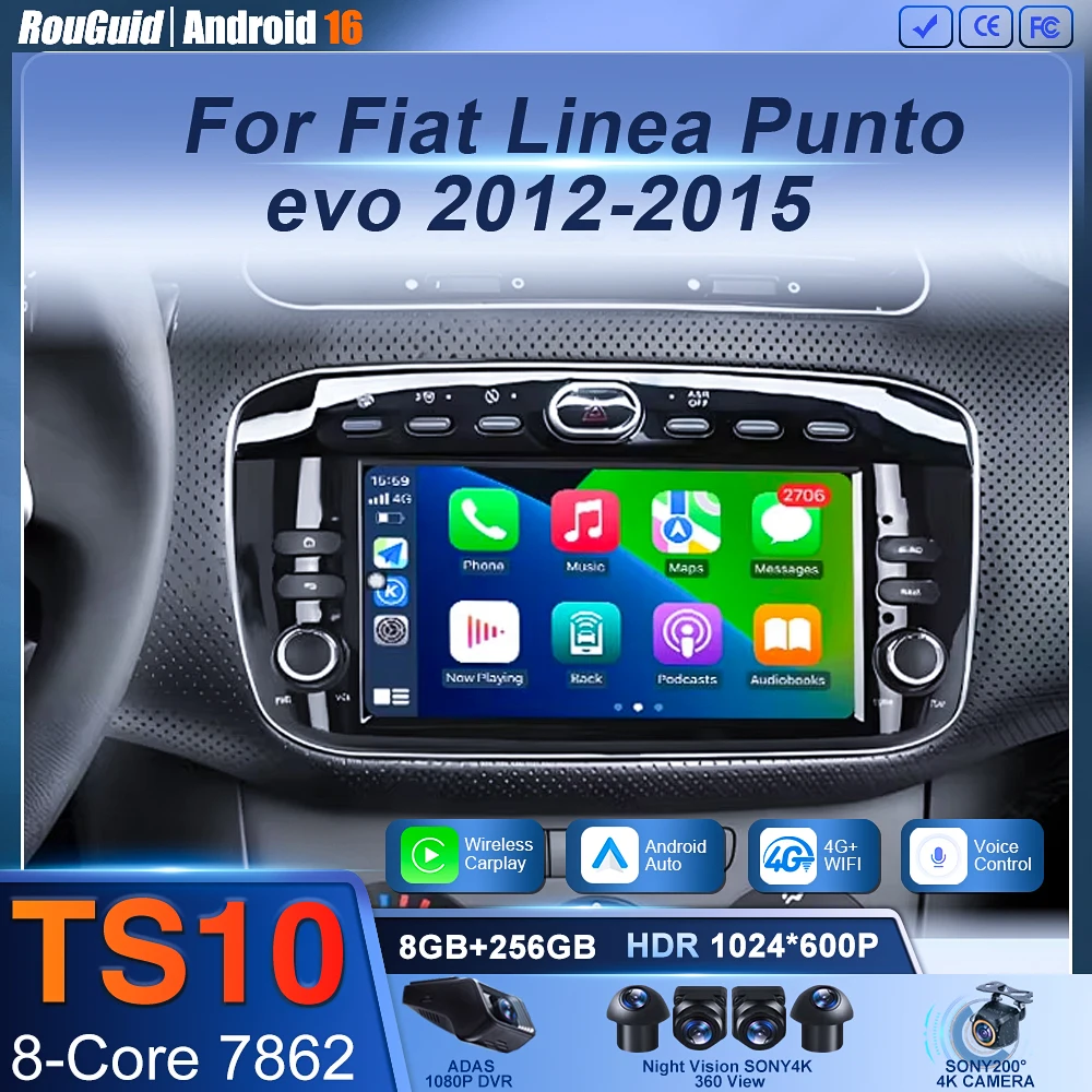 7'' Android 16 Autoradio For Fiat Linea Punto evo 2012-2015 GPS WIFI Carplay Auto 4G Radio Stereo Multimedia Player Bluetooth