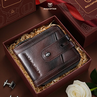 BULLCAPTAIN Men's Short Leather Wallet Multi-Slot Coin Pocket Photo Holder Card Large Capacity Bifold Purse With Gift Box