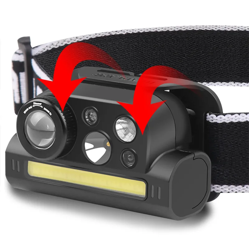 LED Headlamp USB Rechargeable Zoom Strong Light Headlamp Flashlight with White Red Light Motion Sensor Headlight Camping Fishing