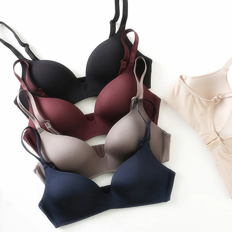 Sujetador sin costuras para mujer, ropa interior íntima Sexy de seda helada, Bralette de realce sin aros, sujetador Simple para lencería femenina