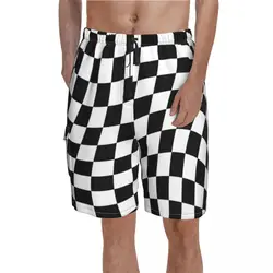 Short de bain imprimé en damier pour homme, maillot de bain grande taille, pantalon court classique, damier abstrait, noir et blanc, offre spéciale