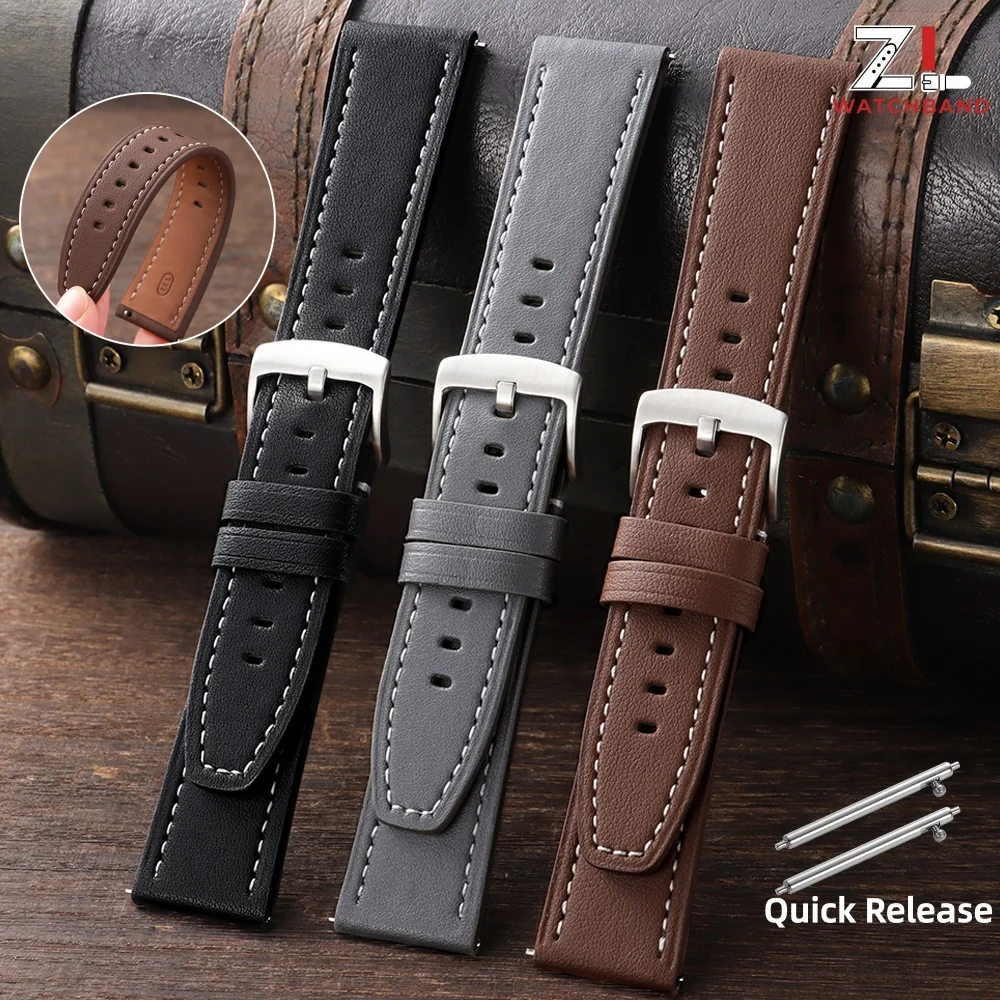 Vintage Leather Watch Strap 20mm 22mm Quick Release Belt Universal Bracelet Business Black Brown Grey Watchband Belt Accessories