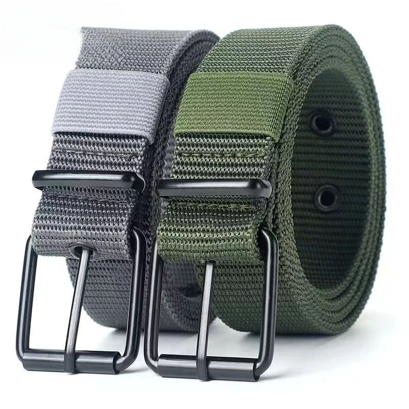 Multi-hole canvas belt for men, versatile for jeans, pin buckle leather belt, suitable for students and young people, Korean sty