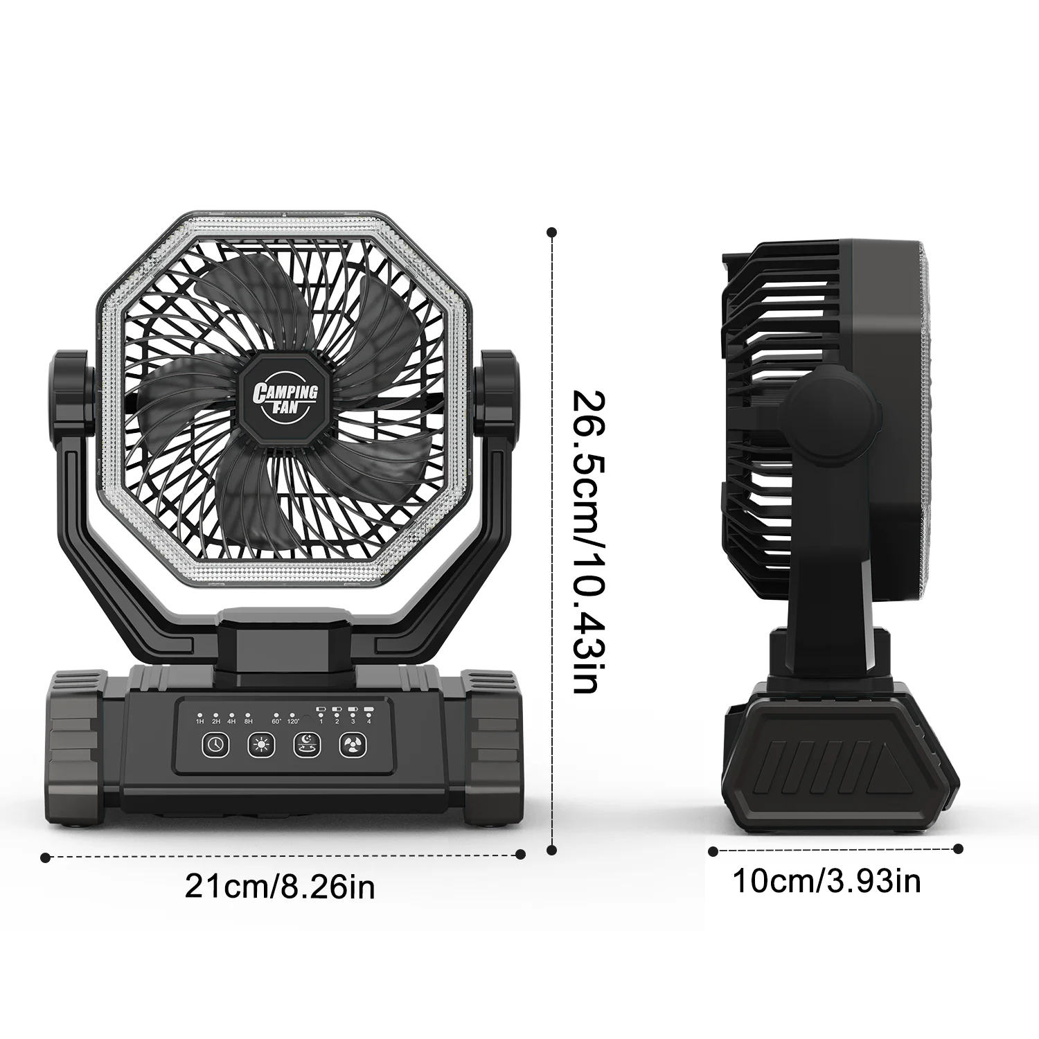 Outdoor Camping Fan 20000mAh Rechargeable Portable Fan LED Light Hanging Hook for Tent Fishing