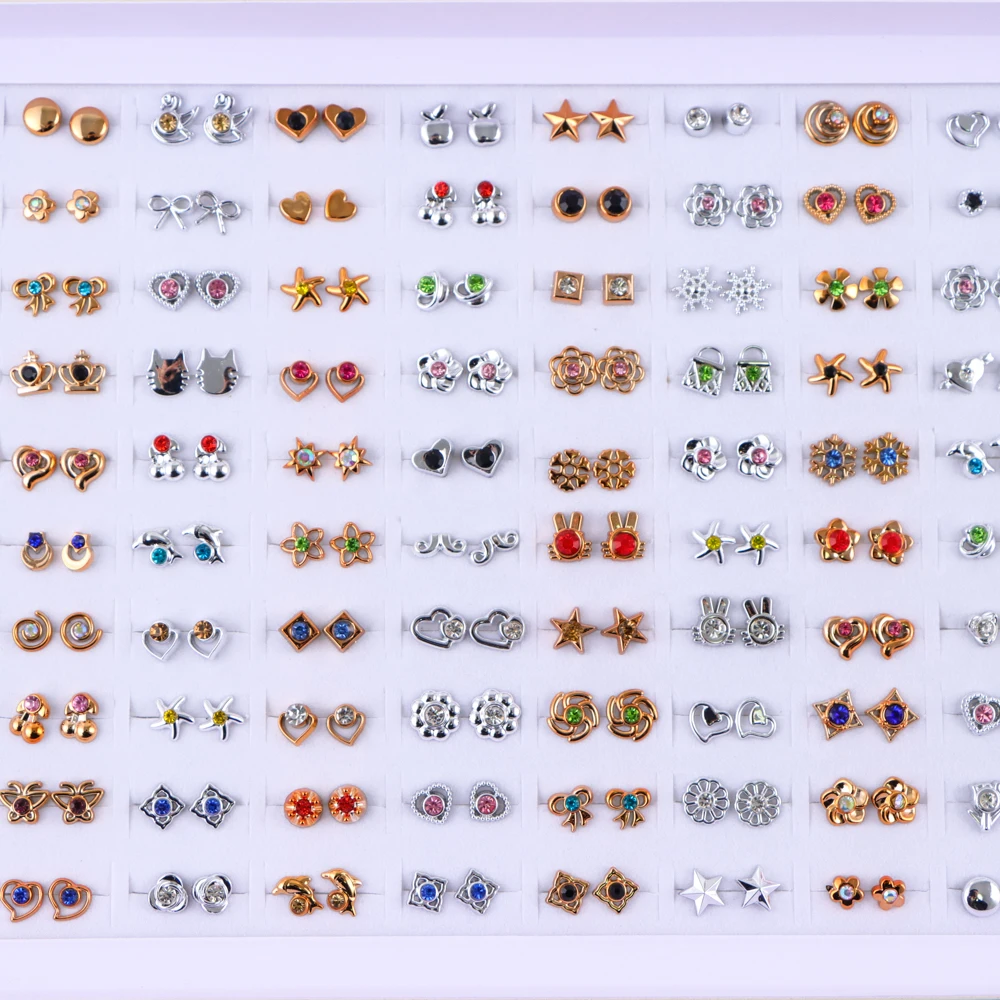 36Pairs/Lot Fashion Colorful Rhinestone Stud Earring Women Girls Animal Fruit Piercing Jewelry Wedding Party Gifts Mixed Style