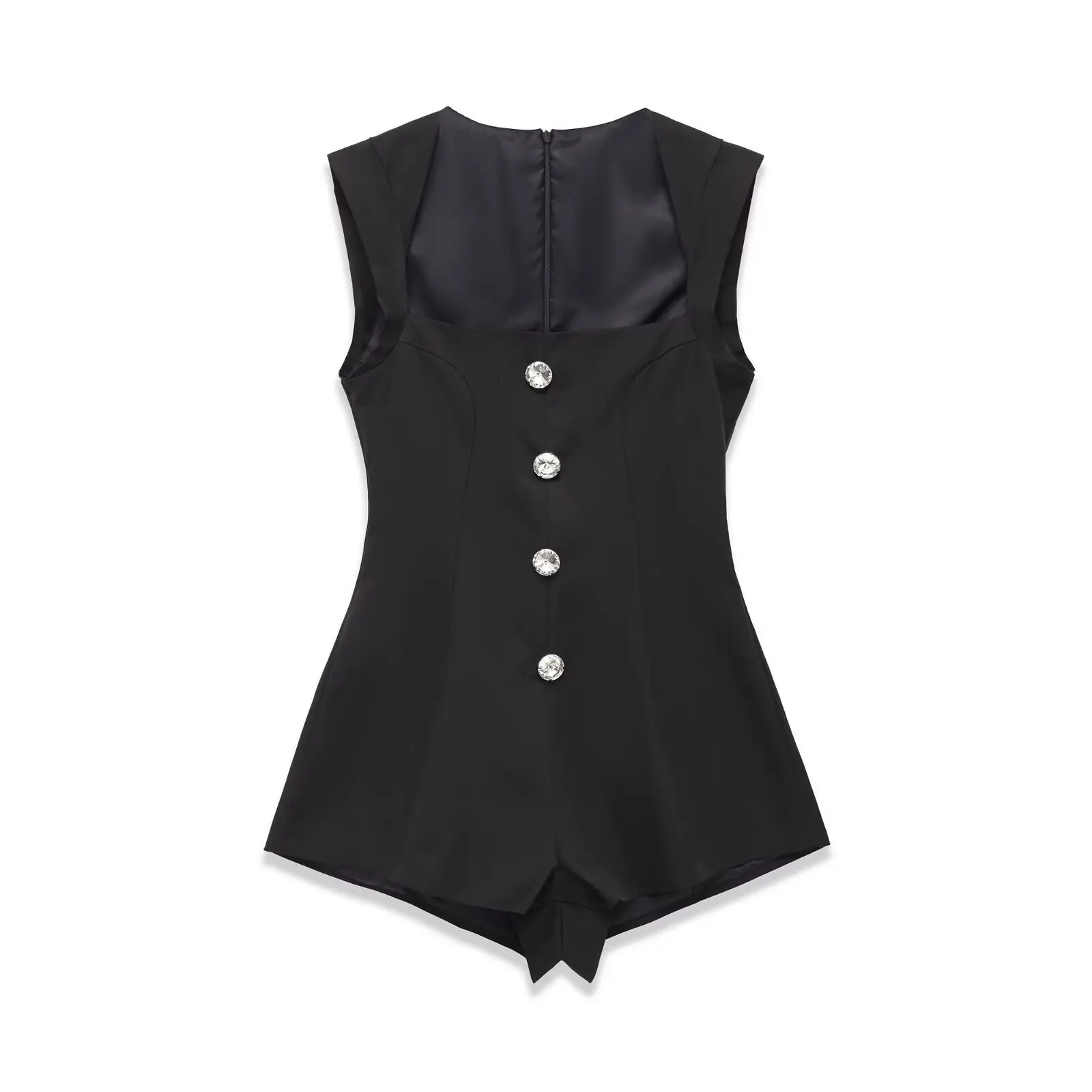 Women's Simple Jewelry Button Decor Short Jumpsuit   9EZM
