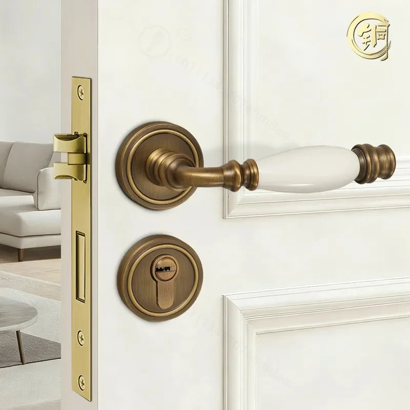 High Grade Brass Double Door Lock Silent Door Handle for Bedroom Office Meeting Room Light Luxury Style