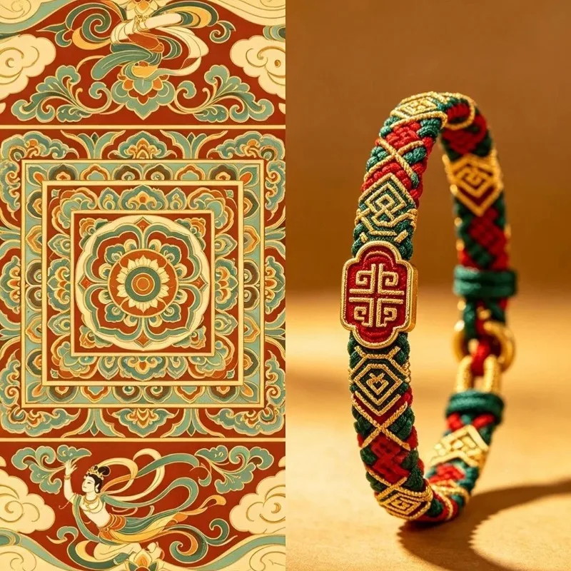 authentic-handwoven-ruyi-knot-dunhuang-flying-apsara-traditional-lotus-pattern-bracelet-for-new-chinese-style-anime-lovers-gift