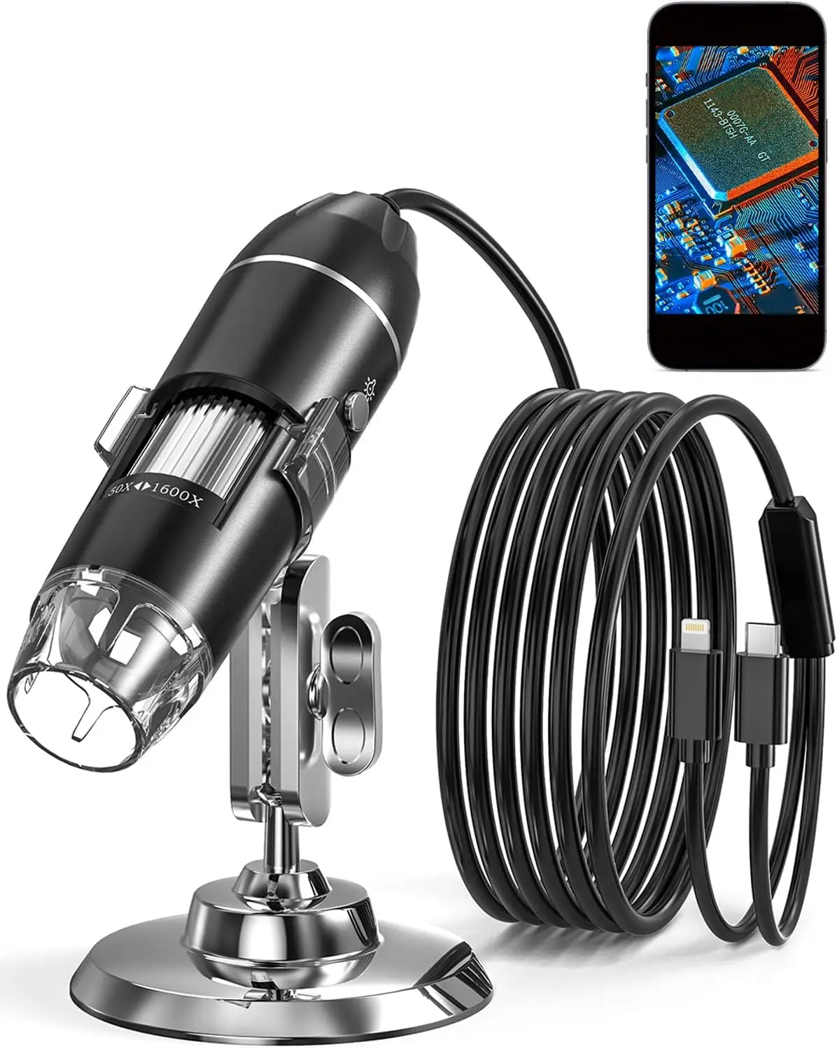 USB Digital Microscope, SKYEAR 50X-1600X Magnification Handheld Digital Microscope Compatible with iOS & Android Devices, Adjust